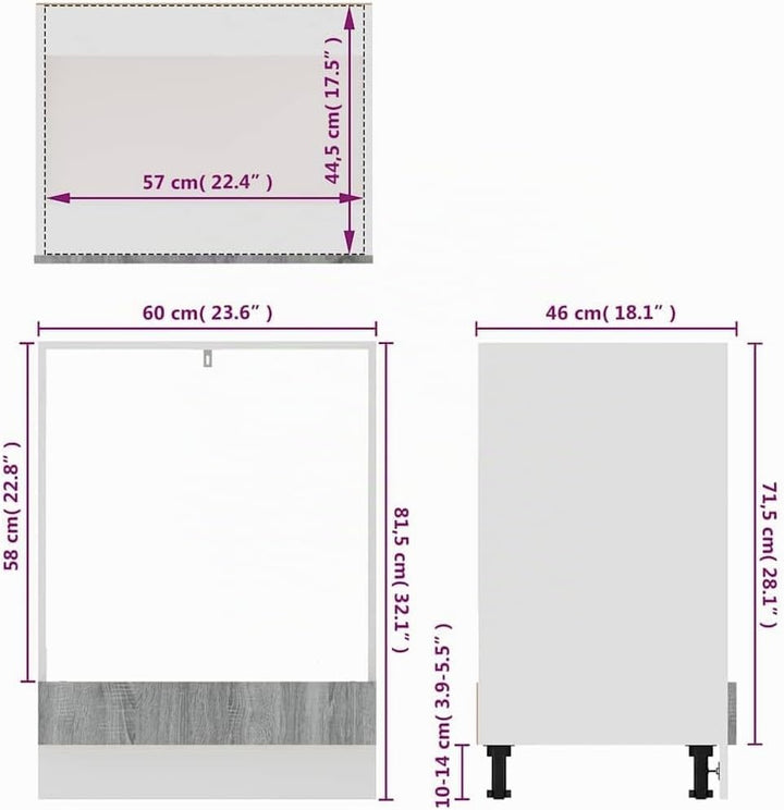 vidaXL Herdumbauschrank Lyon Grau Sonoma 60x46x81,5 cm Holzwerkstoff, Küchenschrank, Gastronomieschr