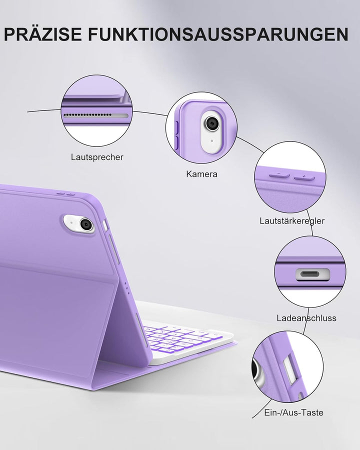 Für iPad Air 11 (2026/2025/2024) (M4/M3/M2) Hülle mit Keyboard, Beleuchtete Tastatur mit 7 Farben, B