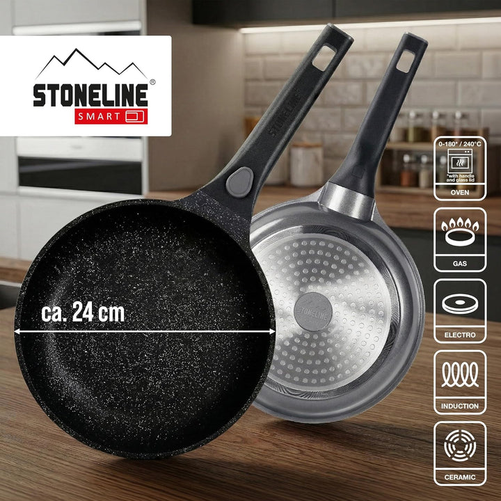 STONELINE SMART Bratpfanne 24 cm, Pfanne Aluguss, Abnehmbarem Griff, Pfanne Induktion, Alle Herdarte