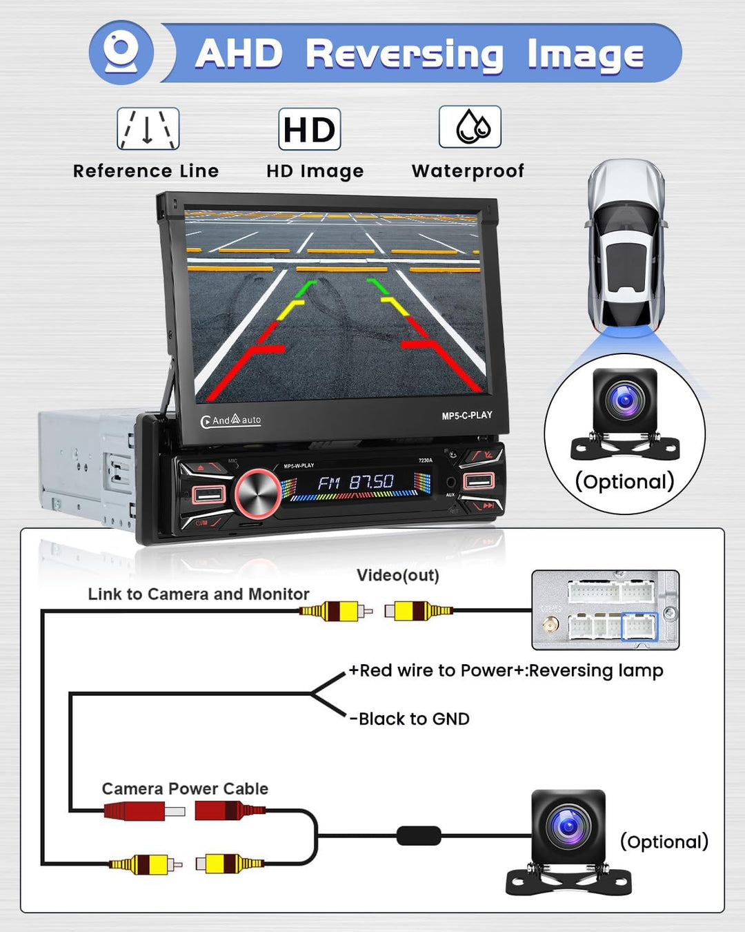 Hikity 2G 64G Android13 1Din Radio mit Automatisch Ausfahrbarem Bildschirm, 7Zoll Autoradio Navi 1Di