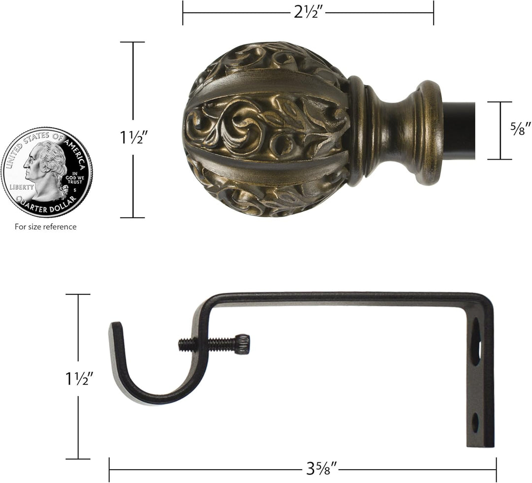 Decopolitan Blattkugel Gardinenstangen-Set, 1,6 cm, Metall, Vintage Bronze, 48 to 86 Inches Bronzen