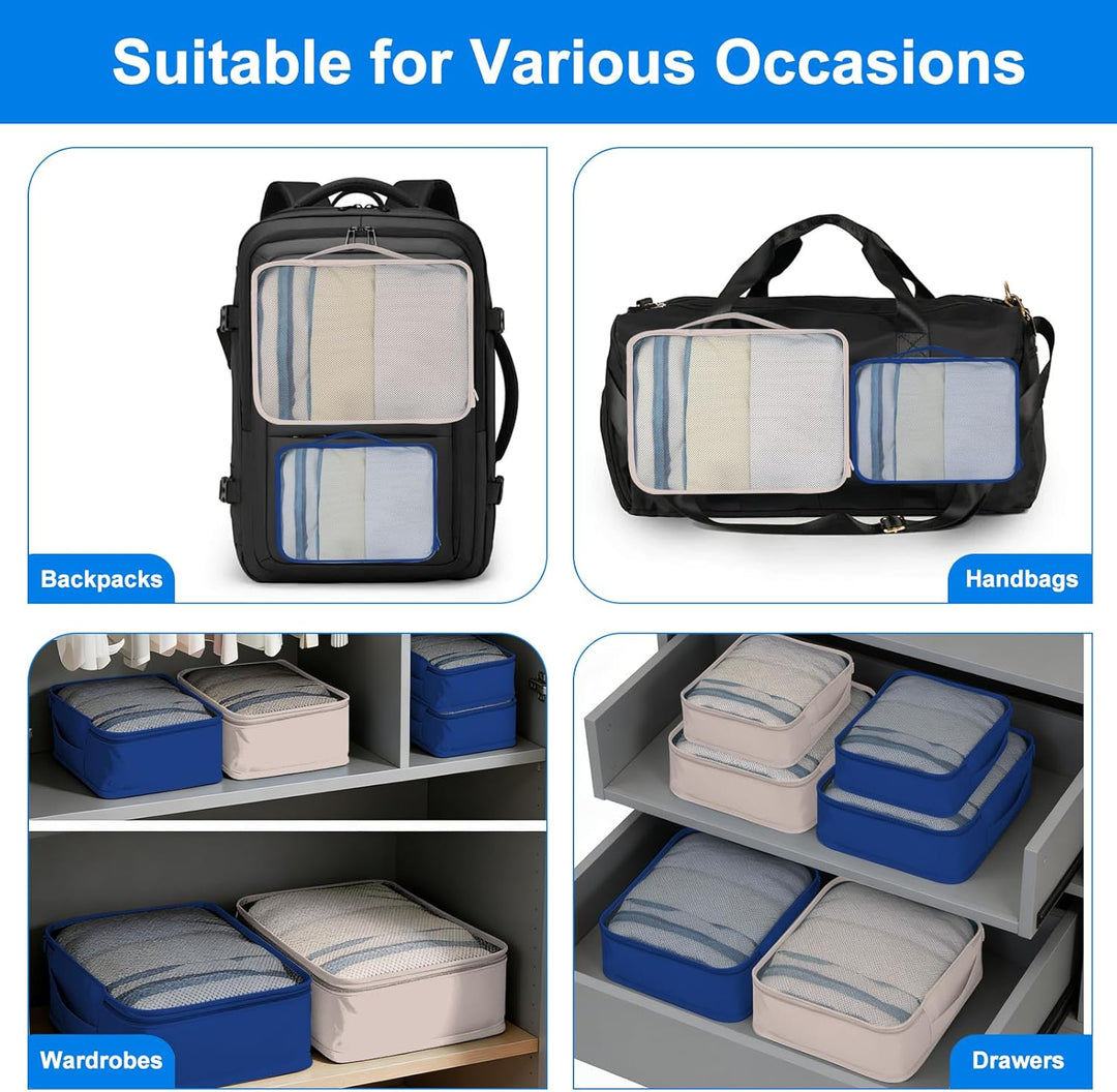 6 grosse Packing Cubes in Beige & Bottlegrün - Grösse L - Gleichgrosse Koffer Organizer L– Wasserdic