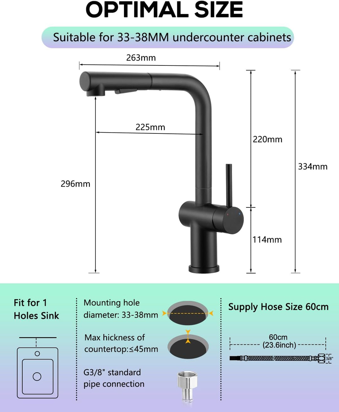 Küchenarmatur mit Brause Ausziehbar, Hochdruck Wasserhahn Küche Schwarz mit Zwei Wasserstrahlarten,