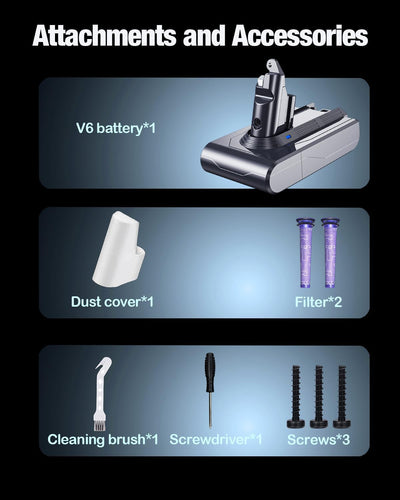 6000mAh V6 Ersatzakku für Dyson V6 Akku Kompatibel mit DC62 DC58 DC59 DC61 Animal DC72 DC74 SV03 SV0