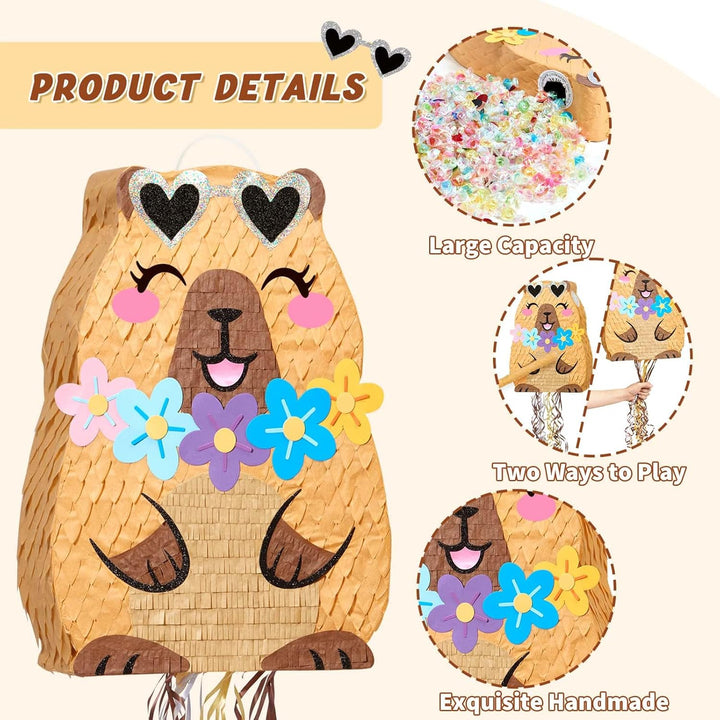 WERNNSAI Capybara Piñata – Tierische Partyspiele Kindergeburtstage Capybara Piñata mit Stock Augenbi