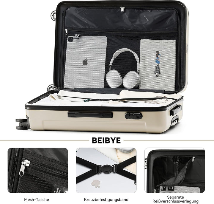 BEIBYE- Hartschalenkoffer Koffer Trolley Rollkoffer Reisekoffer Zahlenschloss 4 Zwilings-Rollen (Cre