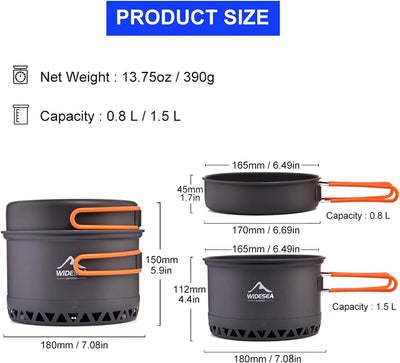 widesea Camping Kochgeschirr Outdoor Topf Pfanne Kochgeräte Wärme-Design für Wandern für 2-3 Persone
