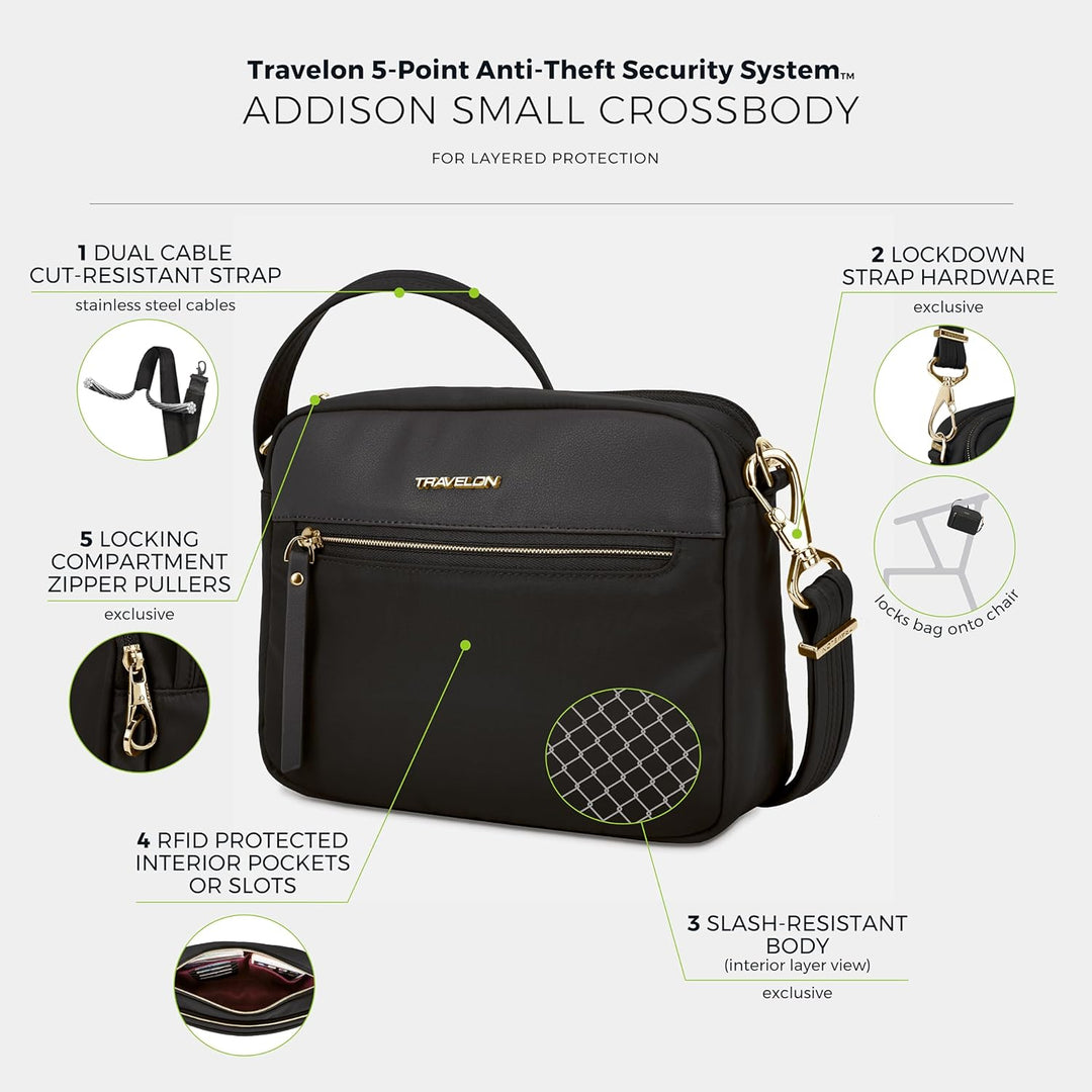 Travelon Unisex Addison Umhängetasche Einheitsgrösse Schwarz, Einheitsgrösse Schwarz