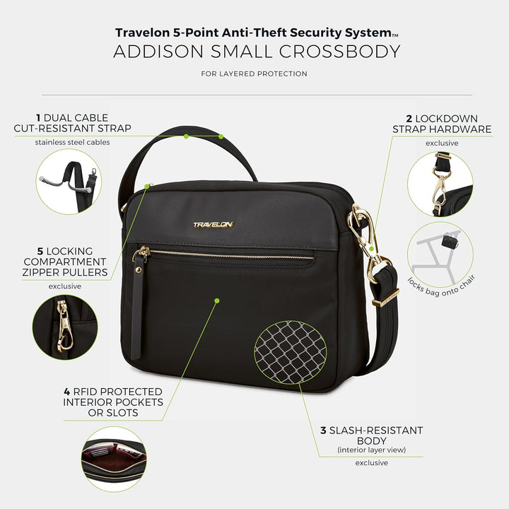 Travelon Unisex Addison Umhängetasche Einheitsgrösse Schwarz, Einheitsgrösse Schwarz