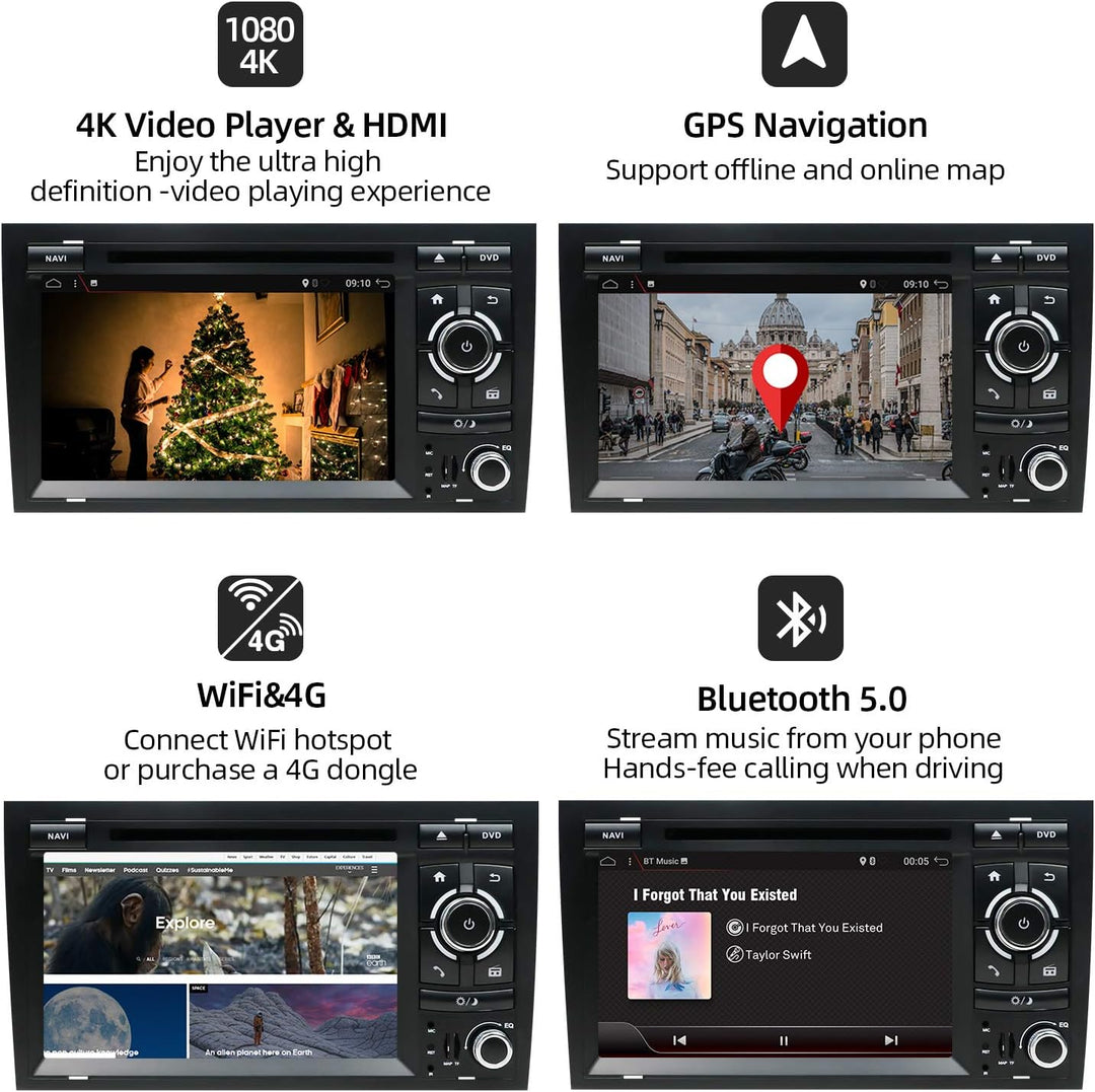 JOYX PX6 Android 10 Doppel Din Autoradio Passt für Audi A4（2003-2011） Navigation【4G+64G】 Rückfahrkam