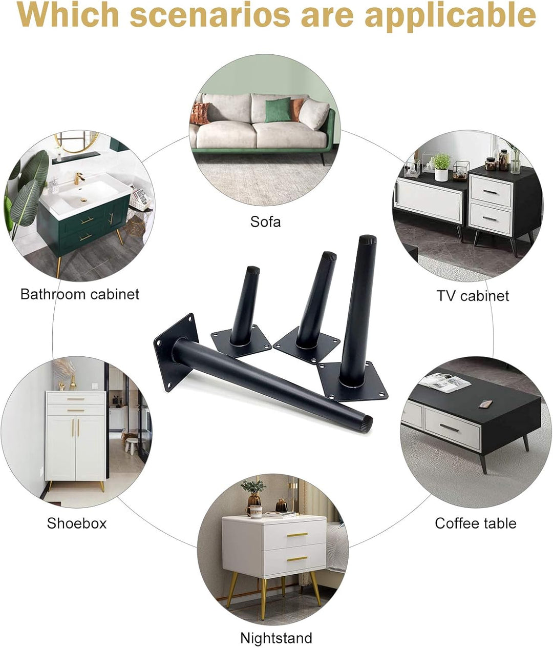 Möbelfüsse 4 Stück Möbelbeine Kegel Schräg/Vertikale Möbelfüsse Edelstahl mit rutschfeste Gummibasis