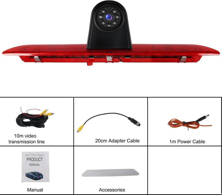 SIXWIN 720P Rückfahrkamera mit Bremsleuchte, Kamera Bremslicht für Ford Transit 2014-2018,140° Weitw