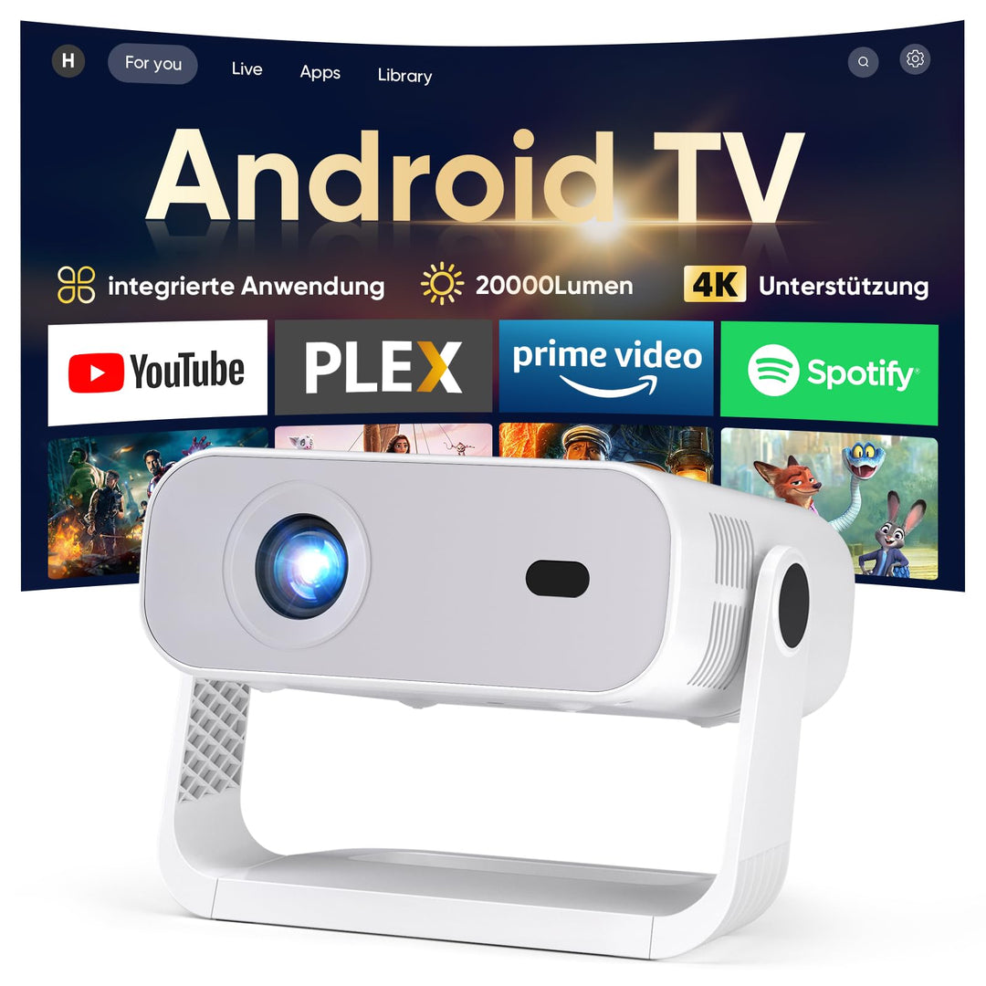 Wielio Neuer Smart Mini Beamer Integrierte APP, Android 14, Unterstützt 1080P und 4K-Dekodierung,Aut