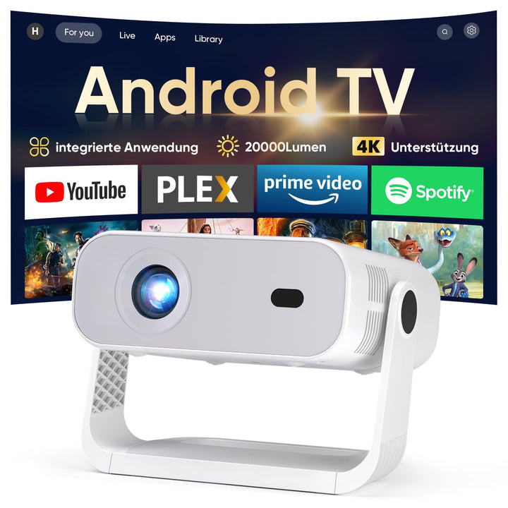 Wielio Neuer Smart Mini Beamer Integrierte APP, Android 14, Unterstützt 1080P und 4K-Dekodierung,Aut