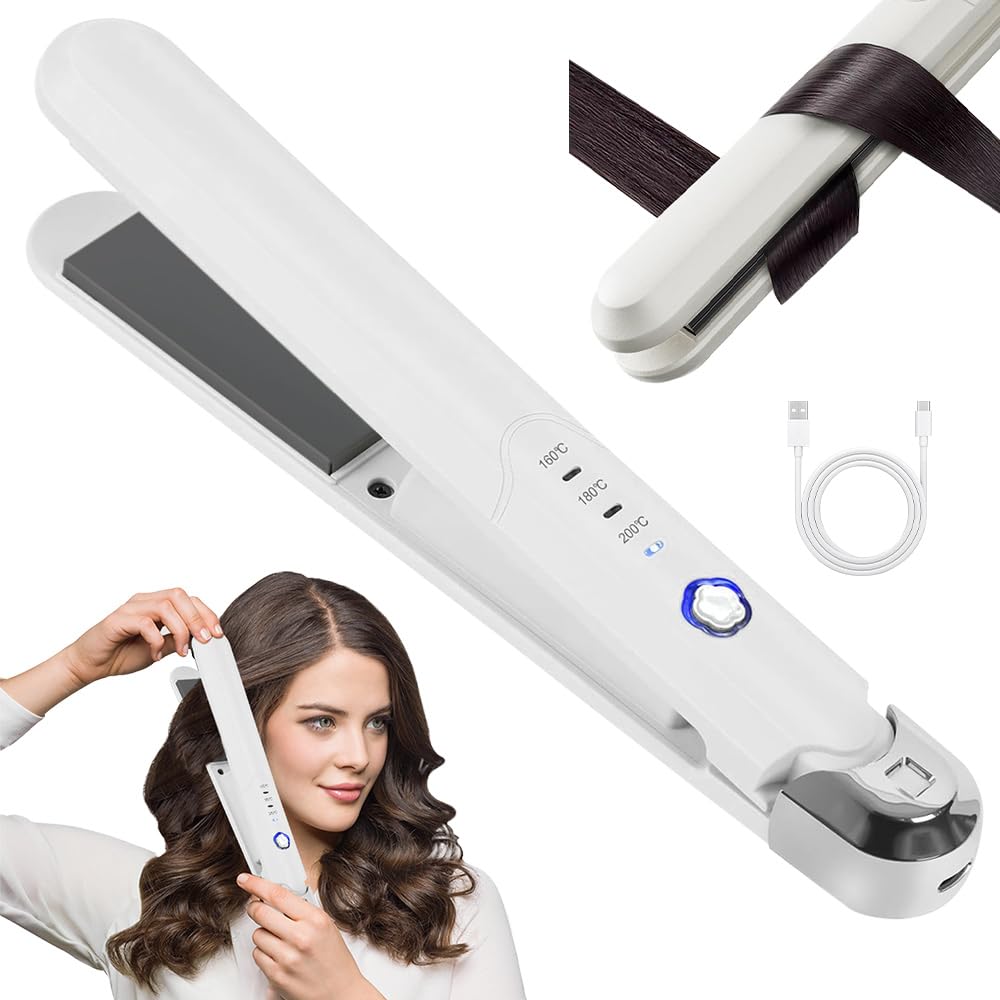 Mini Kabellos Glätteisen, 2-in-1 schnurloser Frauenhaarglätter, 3-Temperaturstufen-Glätter für lange