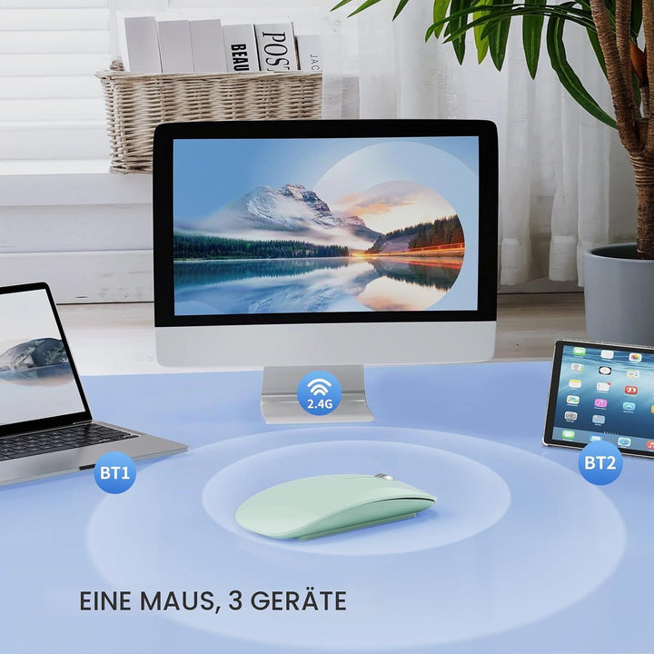 Uiosmuph Bluetooth Maus, Kabellose Maus mit USB-Nano-Empfänger, Tri-Mode (Dual Bluetooth 5.1 + 2.4GH