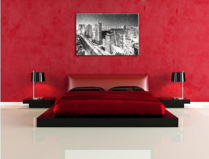 Pixxprint Moderne Architektur in Tokio / 100x70cm Leinwandbild bespannt auf Holzrahmen/Wandbild Kuns