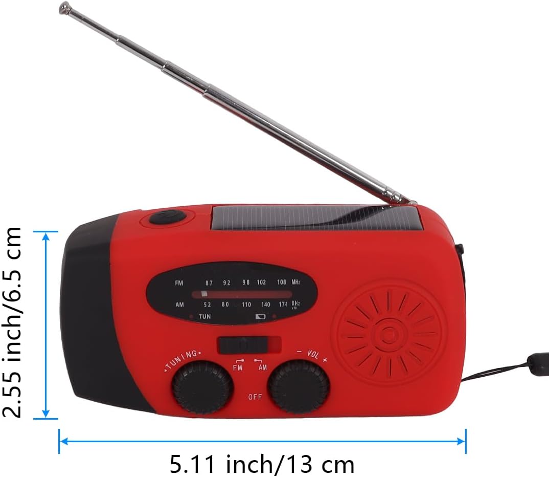 Kurbelradio mit Solarbetrieb, Handkurbel-Dynamo, Notradio mit 2000 mAh NiMH-Akku, Weltempfänger für