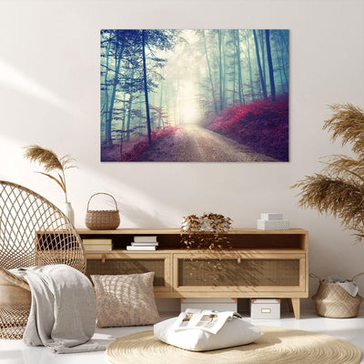 Bilder auf Leinwand 100x70cm Leinwandbild mit Rahmen Wald Baum Natur Gross Wanddeko Bild Schlafzimme