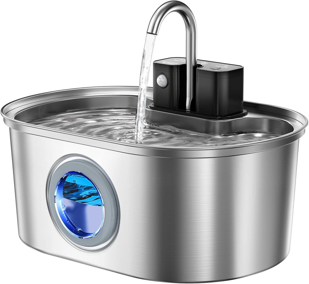 Kabelloser Katzenbrunnen aus Edelstahl, 3,2L – Batteriebetriebener Wasserspender mit Bewegungssensor