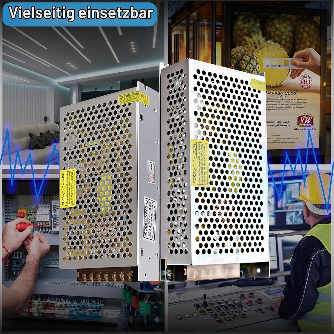12V 16.7A Schaltnetzteil 200W Netzteil Transformator Diver Adapter für Überwachungskamera, LED-Strei