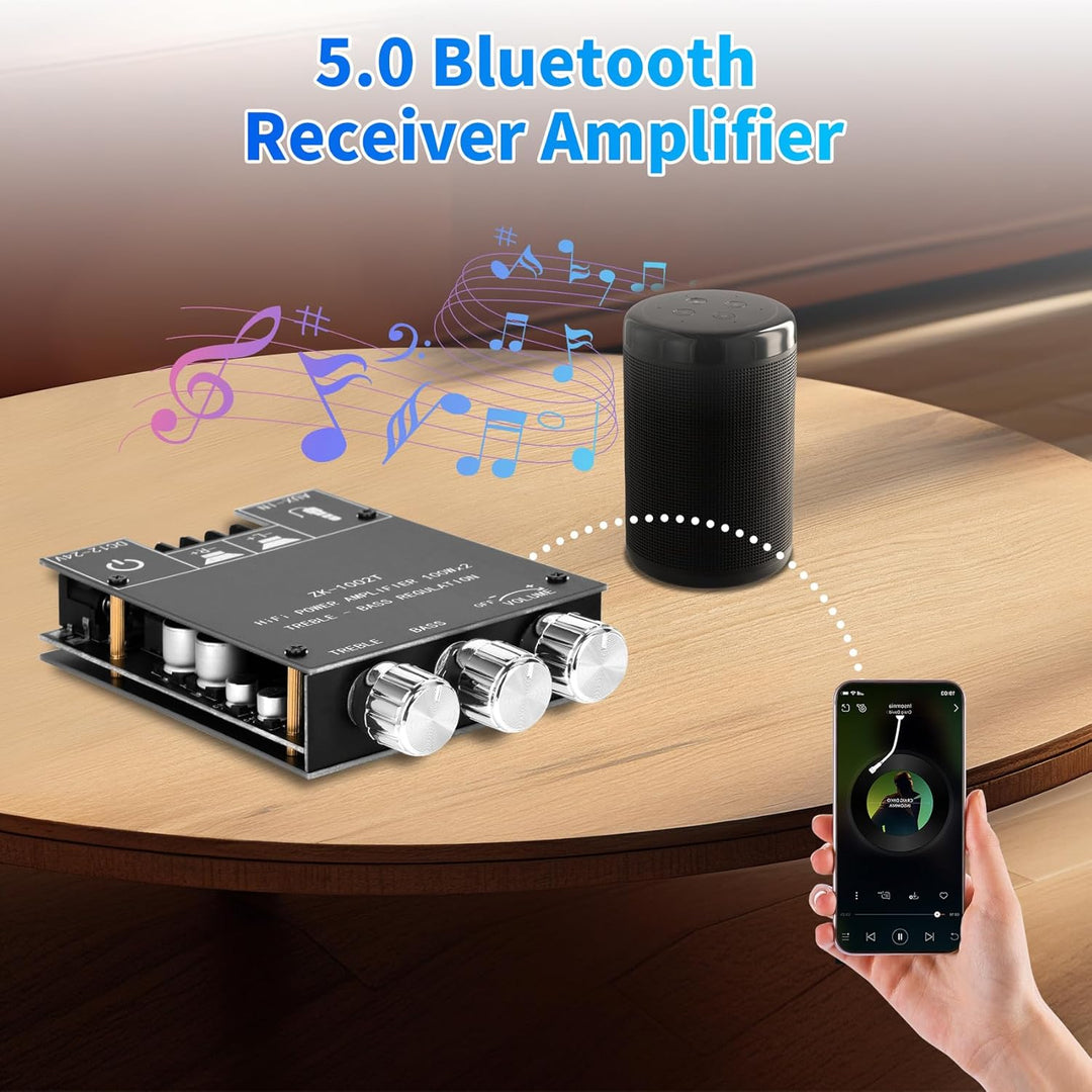 KKMOL 1002MT 2x100W Bluetooth 5.0 Stereo Verstärker Board 12-24V 2.0-Kanal Stereo Audio Empfänger Le