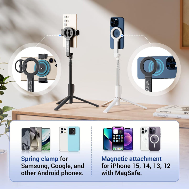 JJC Magnet Selfie Stick Stativ, 101,6 cm ausziehbares Handy Stativ mit Bluetooth Fernbedienung für i