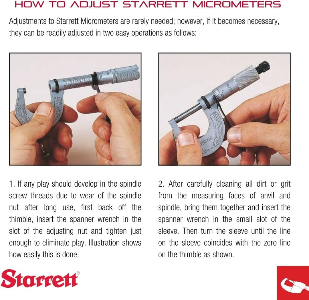 Starrett 436.1XRL-1 Aussenmikrometer, Ratschenanschlag, Kontermutter, Hartmetallflächen, Bereich 0-1