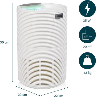 Princess Smart Luftreiniger – bis zu 160 m³/h und 20 m² - 3 Filtersysteme – HEPA Filter H13 - App- u