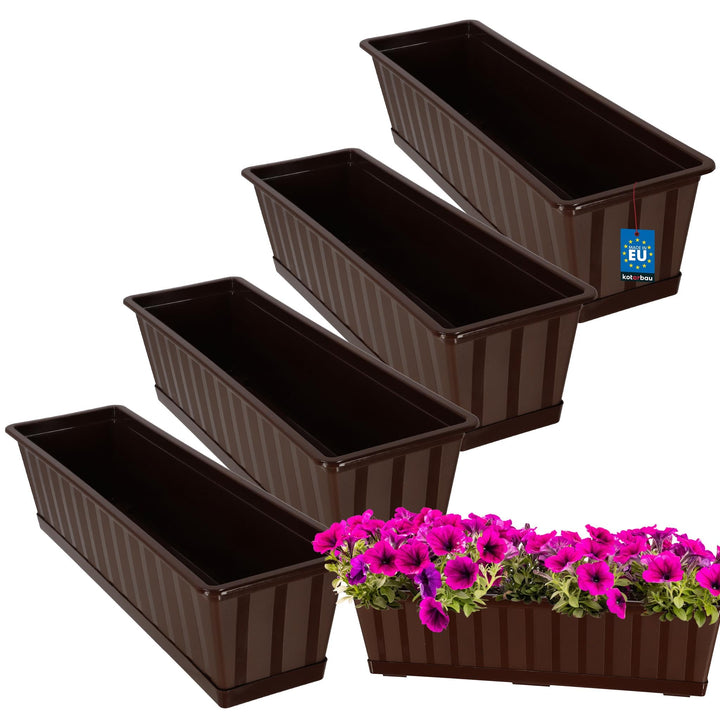 KOTARBAU® 4er Set Blumenkasten - Blumentopf für Balkon - 60 x 18 x 14 cm - Braun - Balkonkasten Balk