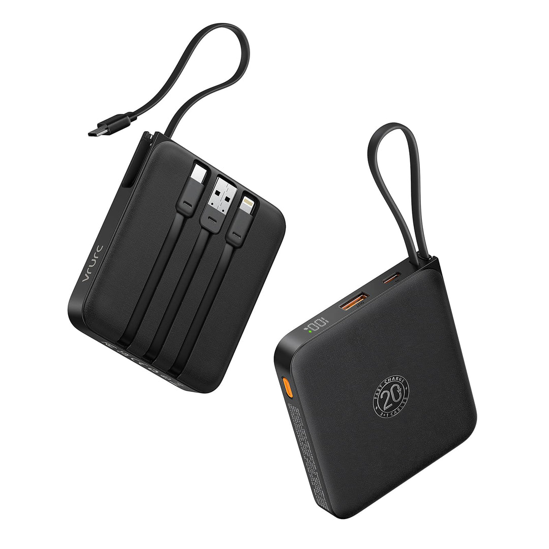 VRURC Power Bank mit Kabel 10000mAh Klein USB C Powerbank Schnelles Aufladen 22.5W Mini Tragbares La