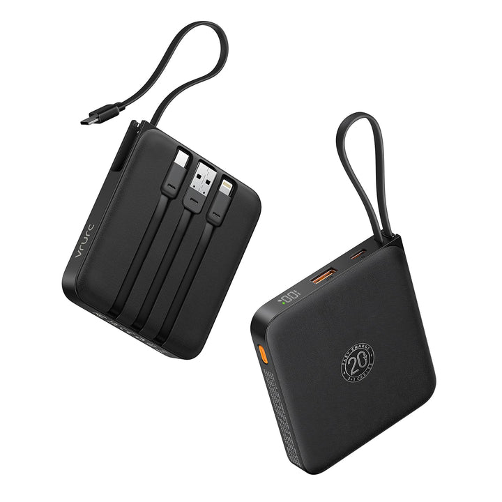 VRURC Power Bank mit Kabel 10000mAh Klein USB C Powerbank Schnelles Aufladen 22.5W Mini Tragbares La
