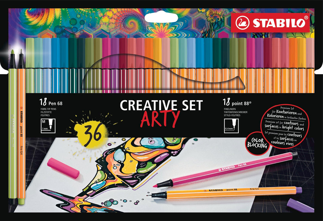 Fineliner & Premium-Filzstifte - STABILO point 88 & Pen 68 - ARTY - 36er Pack - 17x point 88 in 17 F