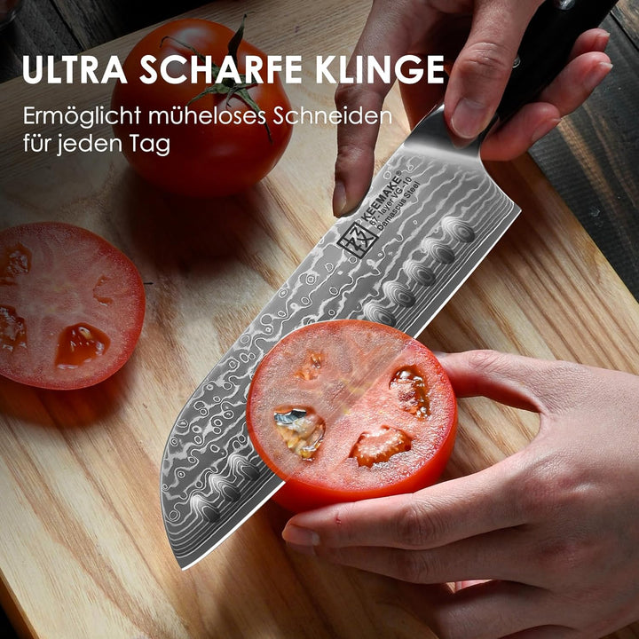 KEEMAKE Santoku Messer Kochmesser Küchenmesser - 7 Zoll Küchenmesser 17,8cm Santokumesser Allzweckme
