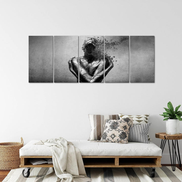 Runa Art Wandbild XXL Abstrakt Mensch Wohnzimmer Schlafzimmer 200 x 80 cm Schwarz Weiss 5 Teilig - M