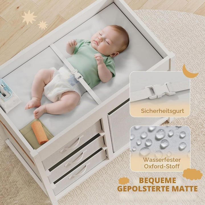 AIYAPLAY Wickeltisch mit 4 Schubladen, Wickelkommode für 0-12 Monate (max. 11kg), mit Matte, Säuglin