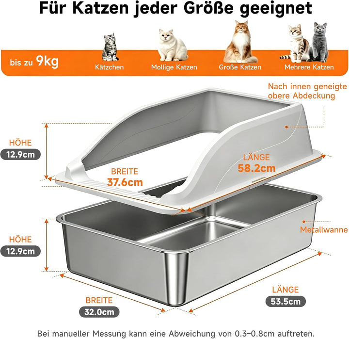 Edelstahl Katzentoilette XL, Schrägwand, Kratzfest, geruchsfrei | Porenfrei, leicht reinigbar. Schrä