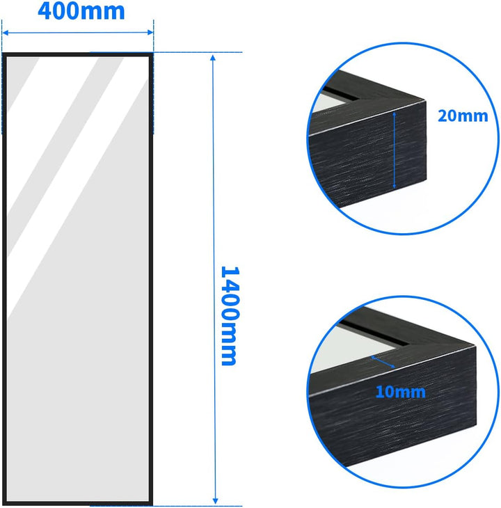 BD-Baode Wandspiegel Schwarz 40 x 140cm Rechteckiger Metallrahmen Spiegel Wandspiegel für Garderobe