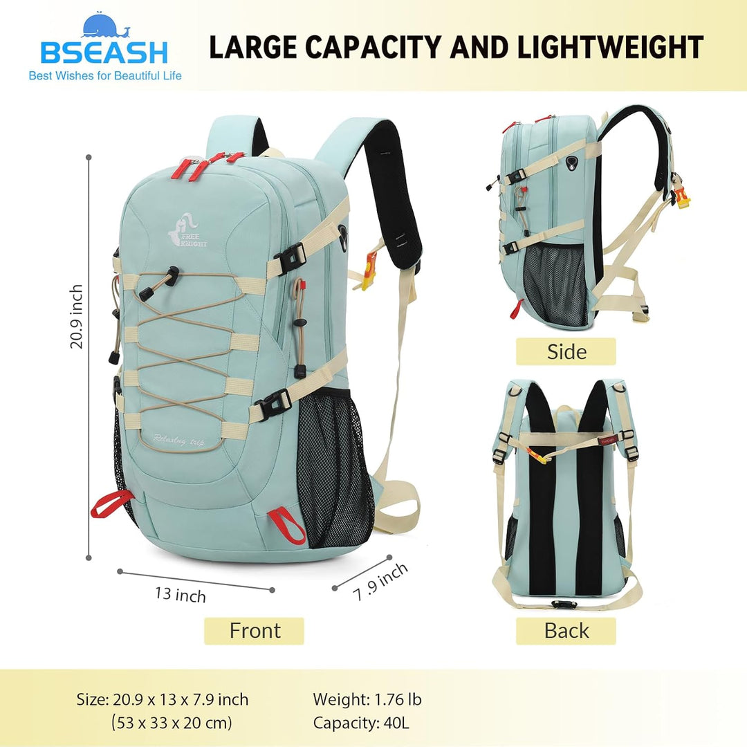 Bseash 40L Leichter wasserdichter Wanderrucksack mit Regenschutz, Outdoor Sport Reise Tagesrucksack