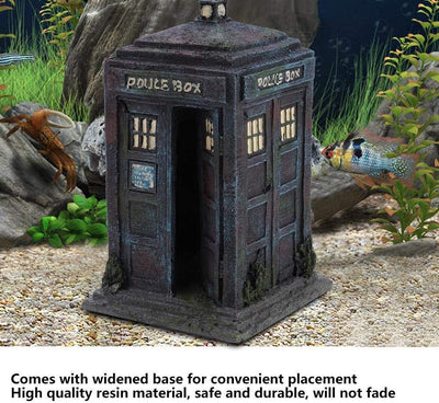 Dauerhaftes Simulationsharz Wachhäuschen Aquarium Dekorationen Simulation Damaged Police Box Shelter