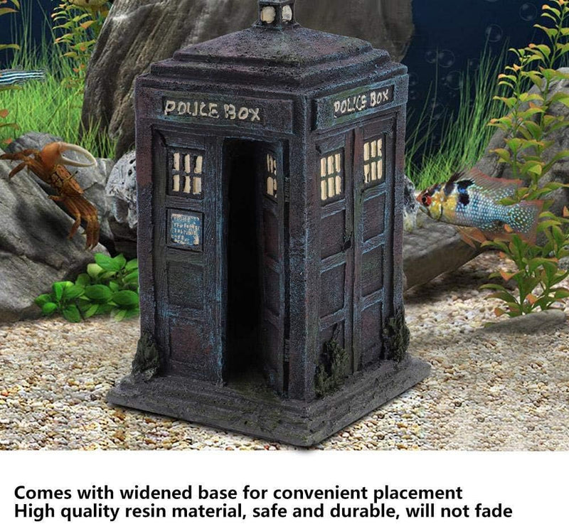 Dauerhaftes Simulationsharz Wachhäuschen Aquarium Dekorationen Simulation Damaged Police Box Shelter