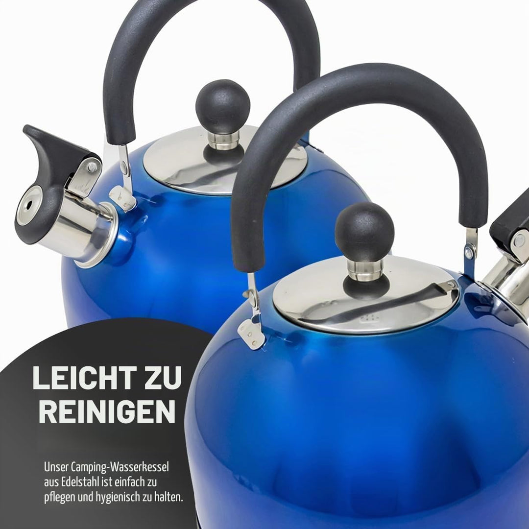 Leichter Wasserkessel mit Pfeiffe aus rostfreiem Edelstahl, Wasserkocher für Camping und Angeln, 2,5