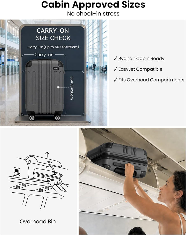 KONO Hartschalen Koffer Trolley Rollkoffer Reisekoffer Zwillingsrollen Kofferset M-L-XL-Set (Grau, S