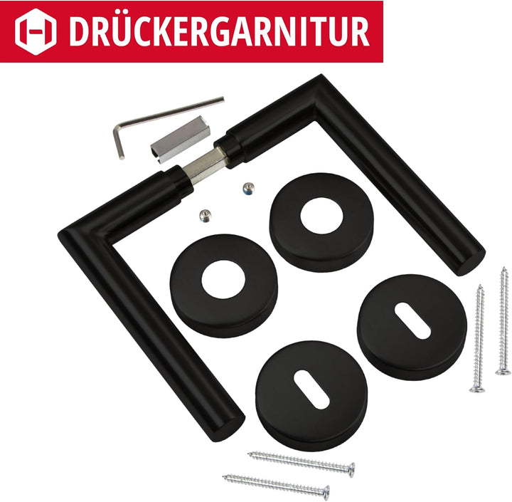 Gedotec Drückergarnitur Schwarz matt [BB - Buntbart] 1x Tür Beschläge Rund-Rosette I Türgriffe Innen