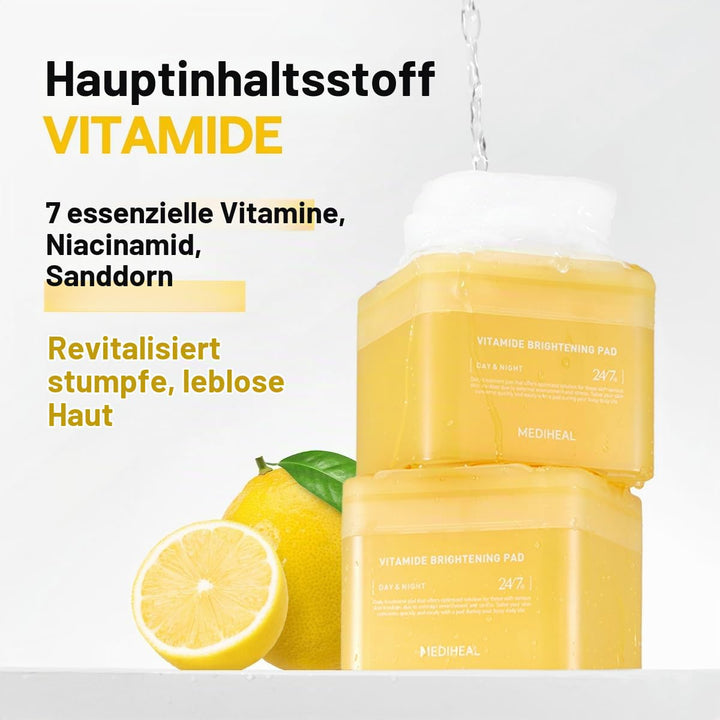 MEDIHEAL Vitamide Brightening Pad - Vegan Face Hypoallergenic Pads with Niacinamide, Sea Buckthorn -