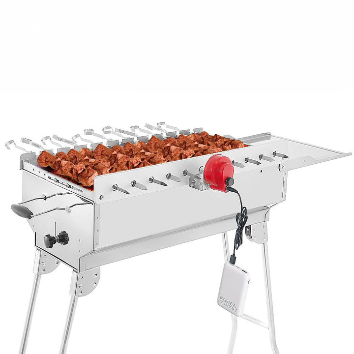 BEM Rambo Mangal Schaschlikgrill, Grillset mit Zubehör inkl. Powerbank + Motor, Elektrisch, Edelstah