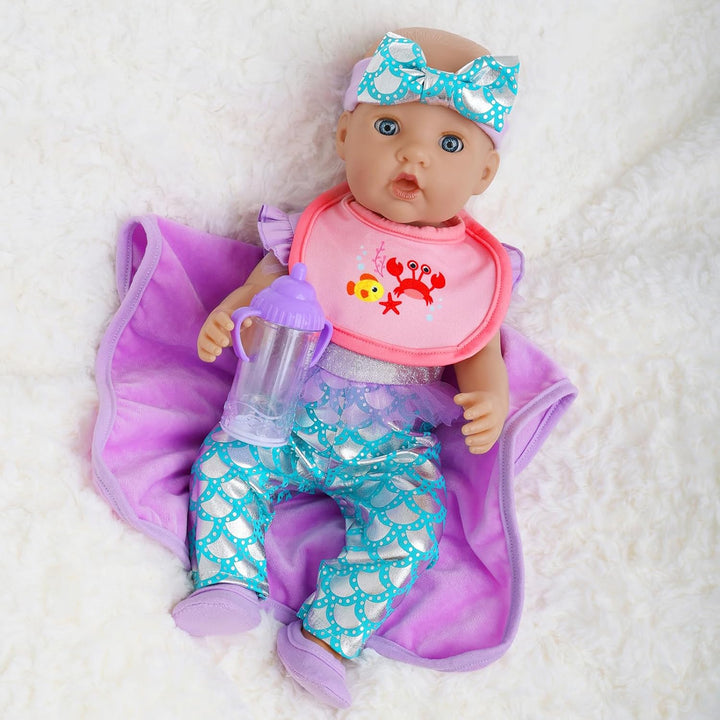 Meerjungfrau Puppen Set 40-46 cm - Zubehör für Baby Puppen mit Strampler, Kuscheldecke, Haarband, Wi
