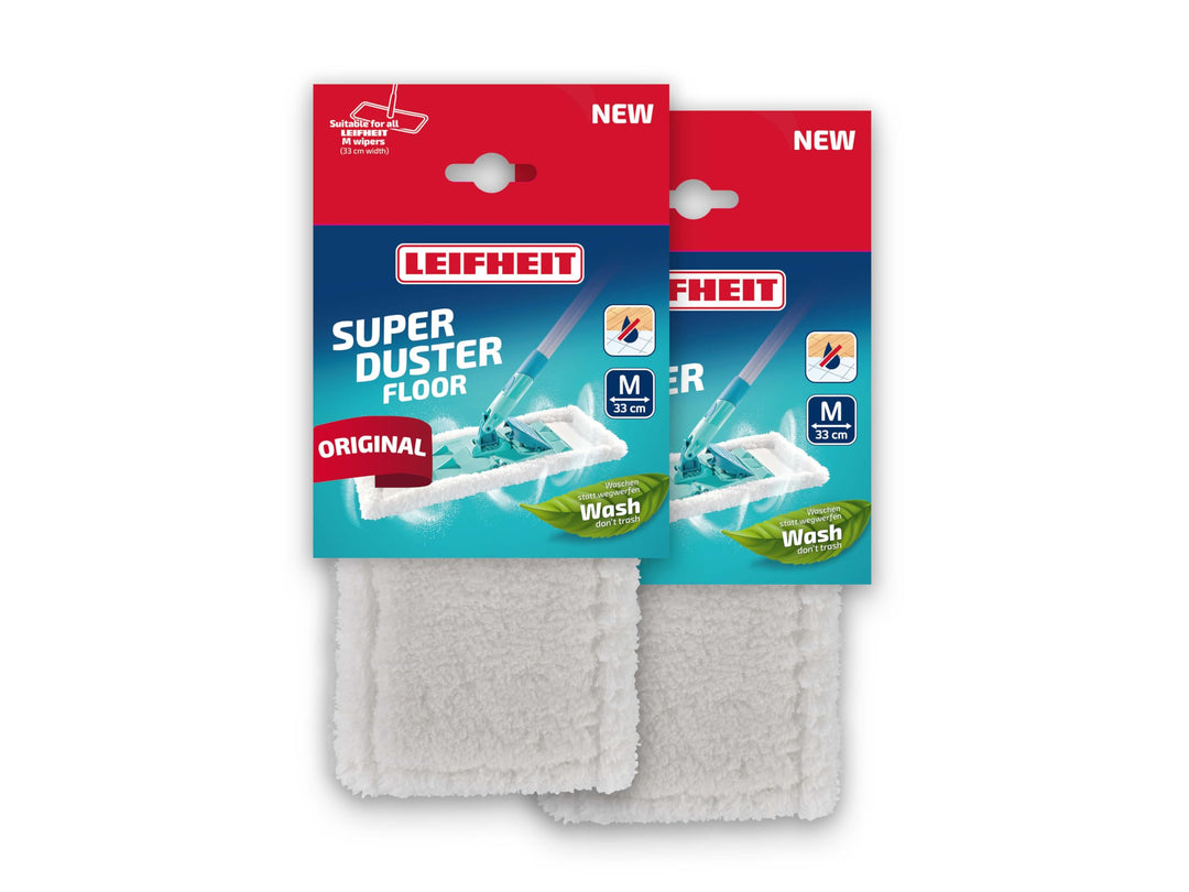 Leifheit SUPERDUSTER Floor M Staubbezug 2er Set, waschbarer Staubmopp für Bodenreinigung, trocken ei