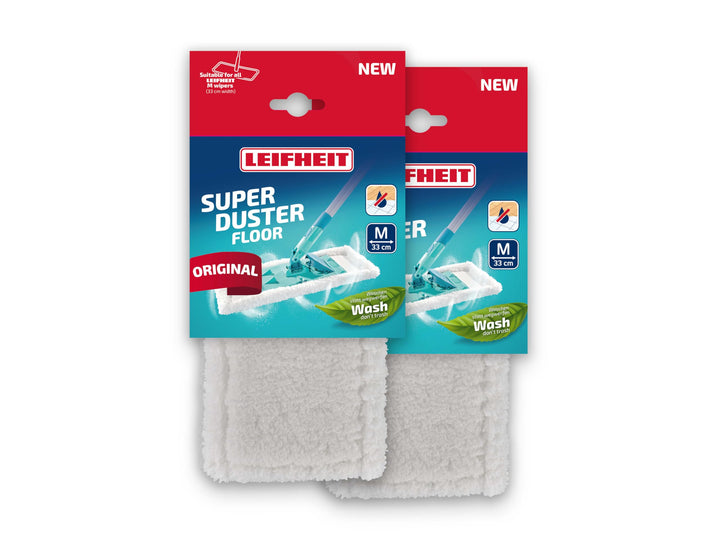 Leifheit SUPERDUSTER Floor M Staubbezug 2er Set, waschbarer Staubmopp für Bodenreinigung, trocken ei