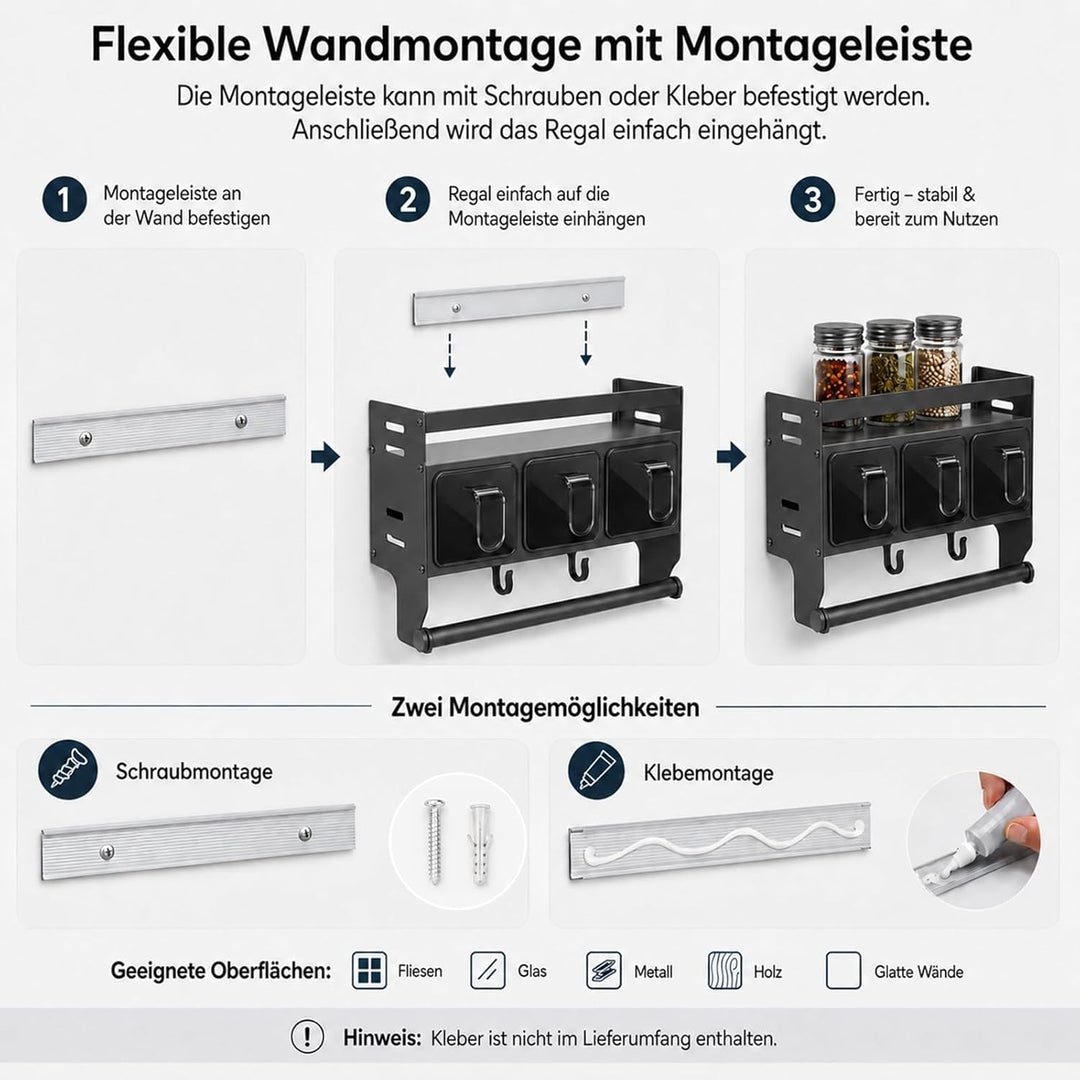 Küchenregal Wand, Gewürzregal Hängend, Gewürzregal Mit Küchenrollenhalter Gewürzständer Wand Aus Met